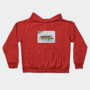 Namibia. Etosha National Park. Lioness with the Cubs Crossing Road. Kids Hoodie